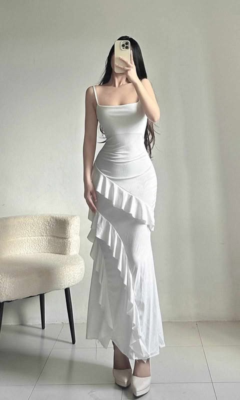 Angeli Ruffles Bodycon Maxi Dress Plain