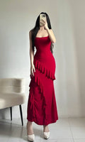 Angeli Ruffles Bodycon Maxi Dress Plain