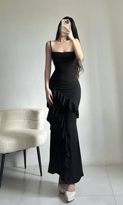 Angeli Ruffles Bodycon Maxi Dress Plain