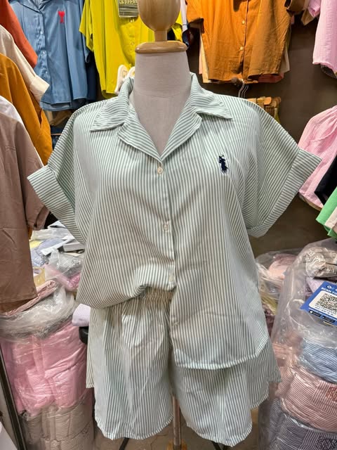 Plus Size Erin RL Collar Top and Shorts Coords - Stripe