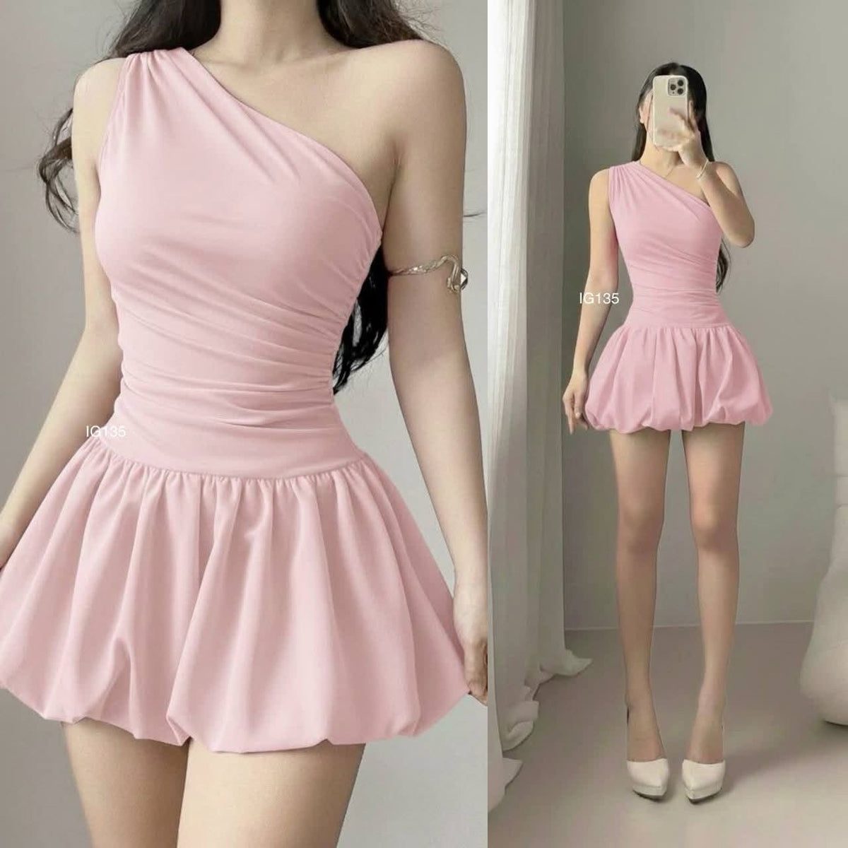 Athena One Side Bubble Mini Dress