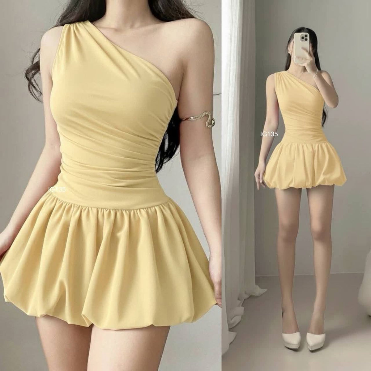 Athena One Side Bubble Mini Dress