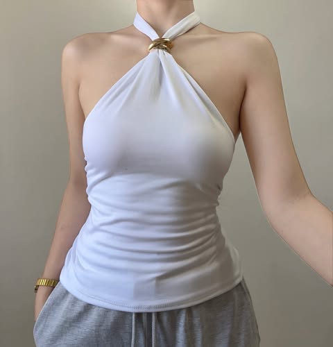 Tahlia Classy Halter Buckle Top Double Lining Front