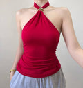 Tahlia Classy Halter Buckle Top Double Lining Front