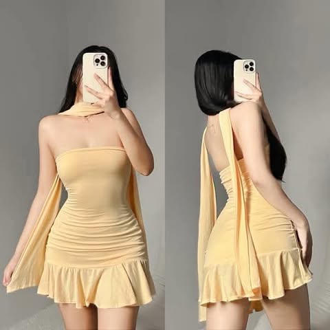 Gabby Tube Bodycon Mini Dress With Balabal Double Lining Front and Back