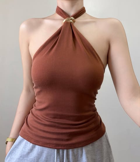 Tahlia Classy Halter Buckle Top Double Lining Front