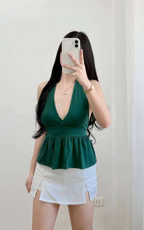 Audrey Halter Backless Top Double Lining Front