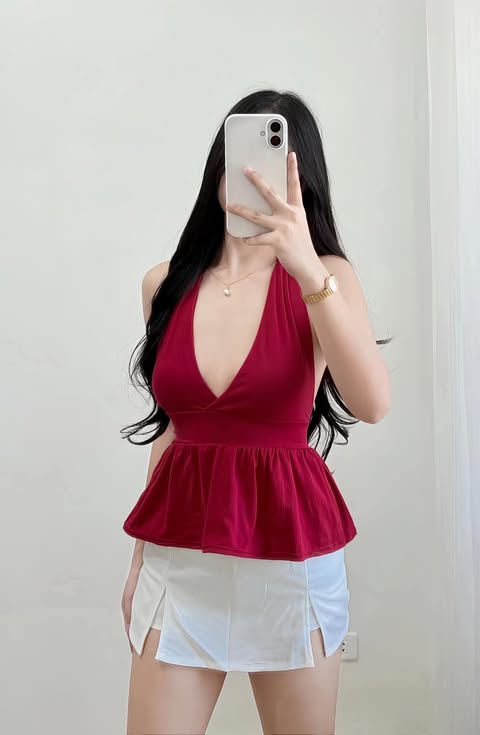 Audrey Halter Backless Top Double Lining Front