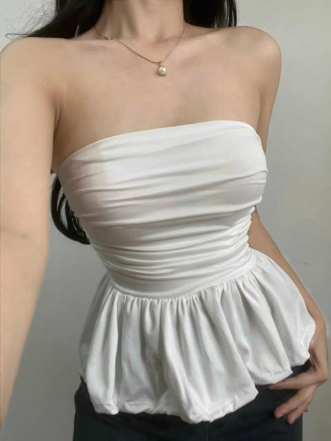 Cally Peplum Tube Top Double Lining Front