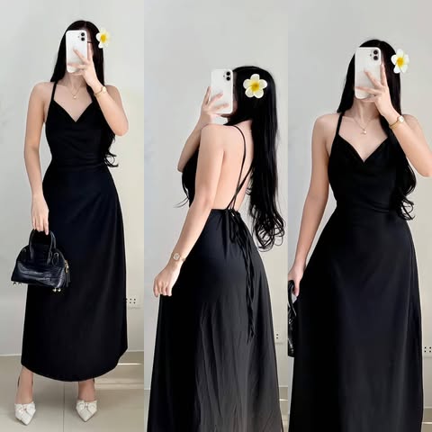 Amara Halter Backless Maxi Dress Double Lining Front