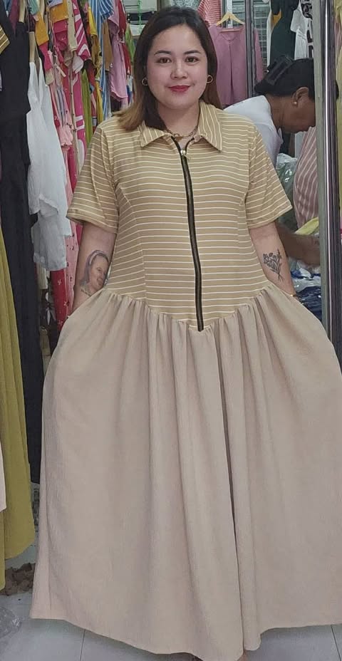 Plus Size Farrah BKK Zipper Maxi Dress Stripe and plain