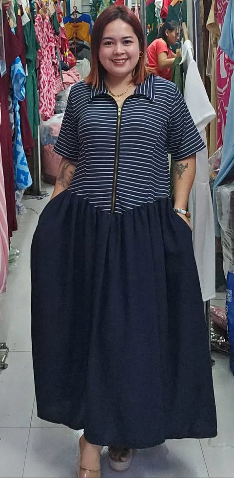 Plus Size Farrah BKK Zipper Maxi Dress Stripe and plain