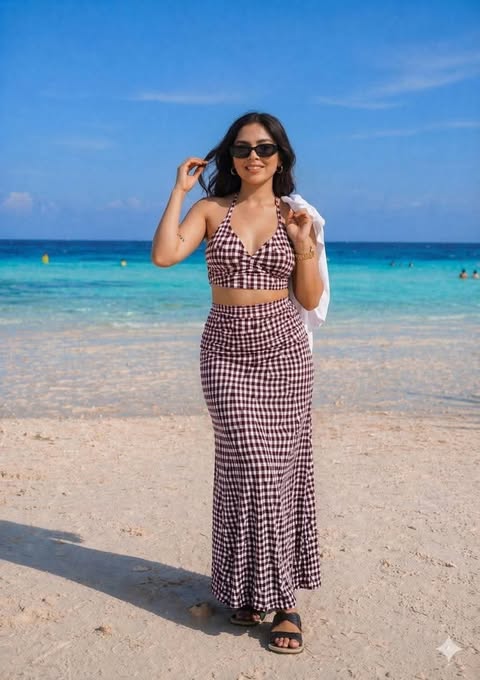 Solea Padded Top and Skirt Swimwear Gingham