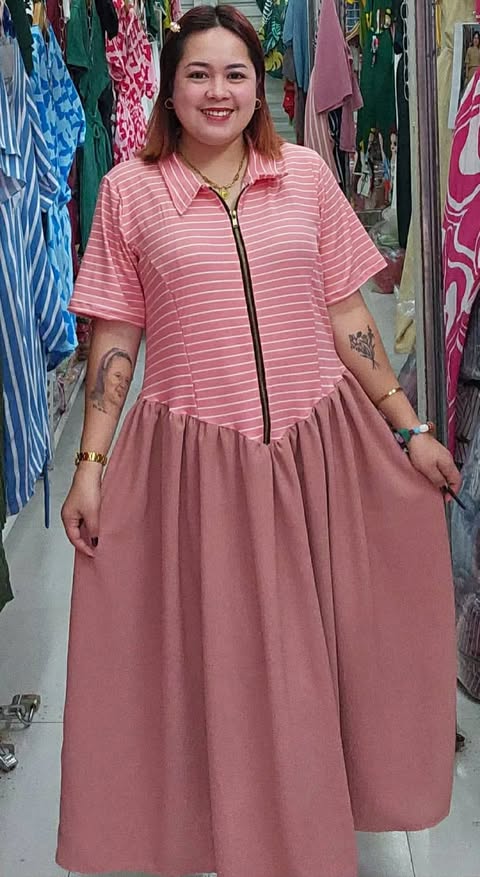 Plus Size Farrah BKK Zipper Maxi Dress Stripe and plain