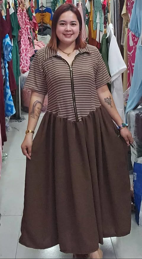 Plus Size Farrah BKK Zipper Maxi Dress Stripe and plain