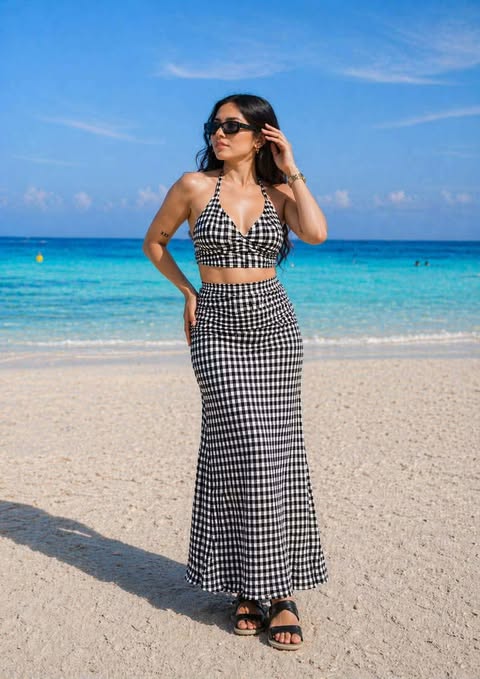 Solea Padded Top and Skirt Swimwear Gingham