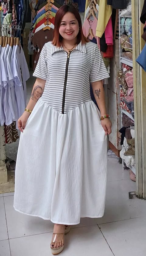 Plus Size Farrah BKK Zipper Maxi Dress Stripe and plain