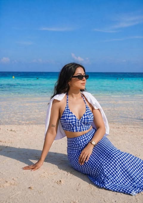 Solea Padded Top and Skirt Swimwear Gingham