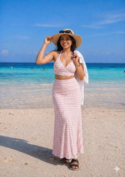 Solea Padded Top and Skirt Swimwear Gingham