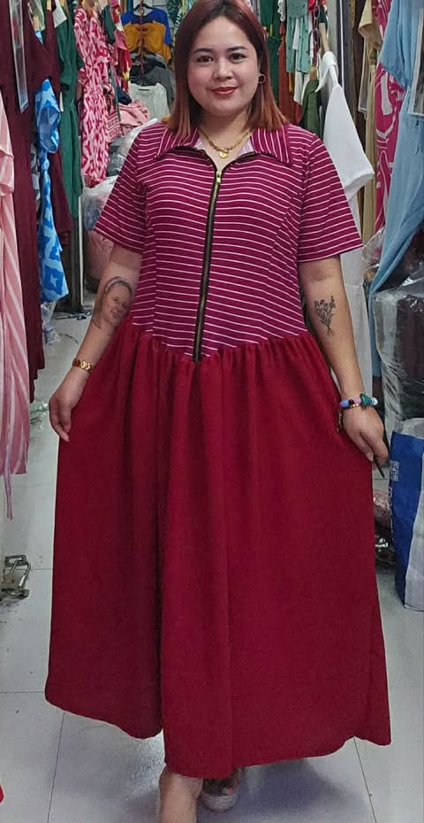Plus Size Farrah BKK Zipper Maxi Dress Stripe and plain