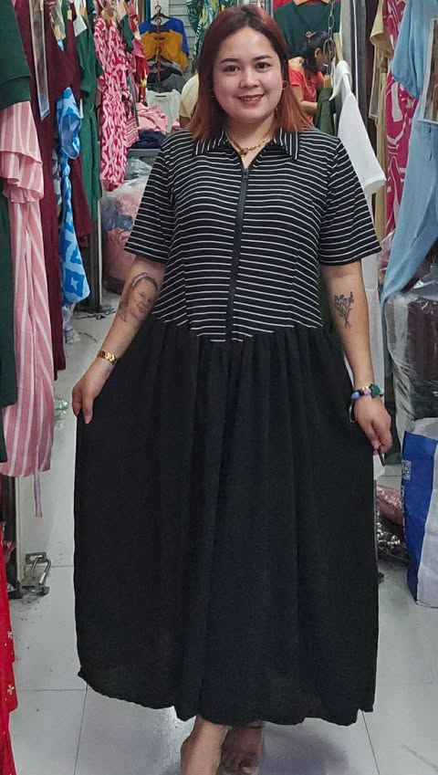 Plus Size Farrah BKK Zipper Maxi Dress Stripe and plain