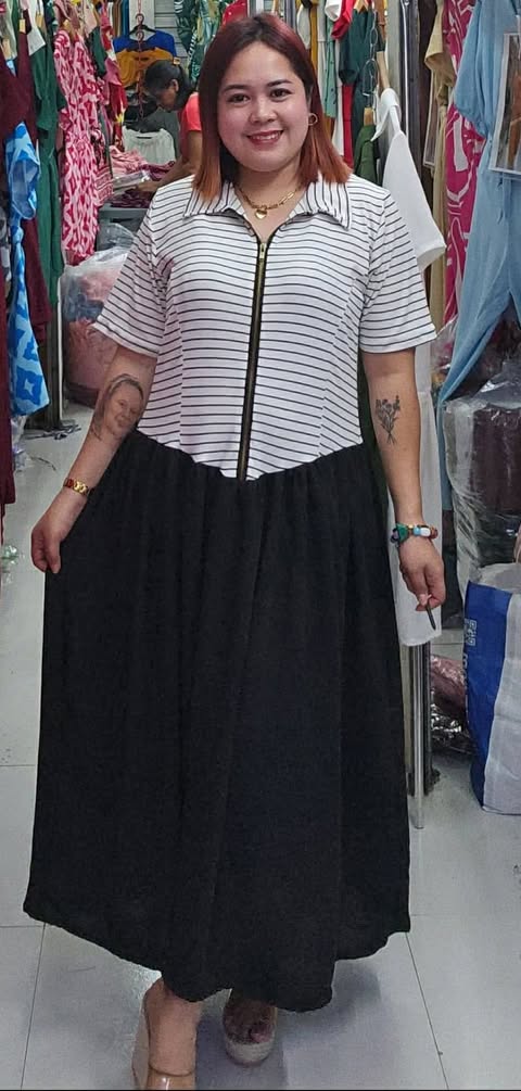 Plus Size Farrah BKK Zipper Maxi Dress Stripe and plain