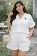 Plus Size Erin RL Collar Top and Shorts Coords - Plain