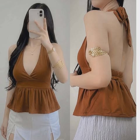 Audrey Halter Backless Top Double Lining Front