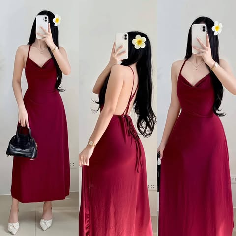 Amara Halter Backless Maxi Dress Double Lining Front