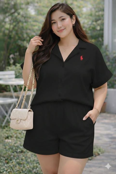 Plus Size Erin RL Collar Top and Shorts Coords - Plain