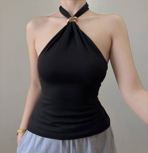 Tahlia Classy Halter Buckle Top Double Lining Front