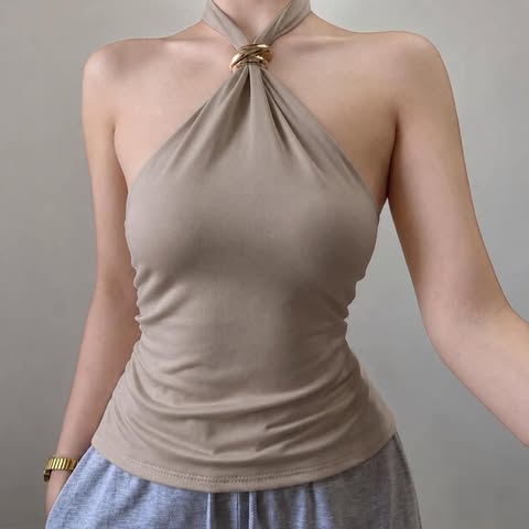 Tahlia Classy Halter Buckle Top Double Lining Front
