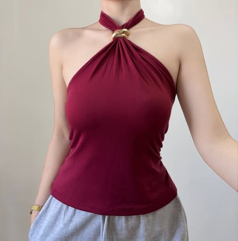 Tahlia Classy Halter Buckle Top Double Lining Front