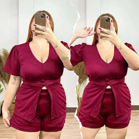 Plus Size Jenny Slit Top And Shorts Coords