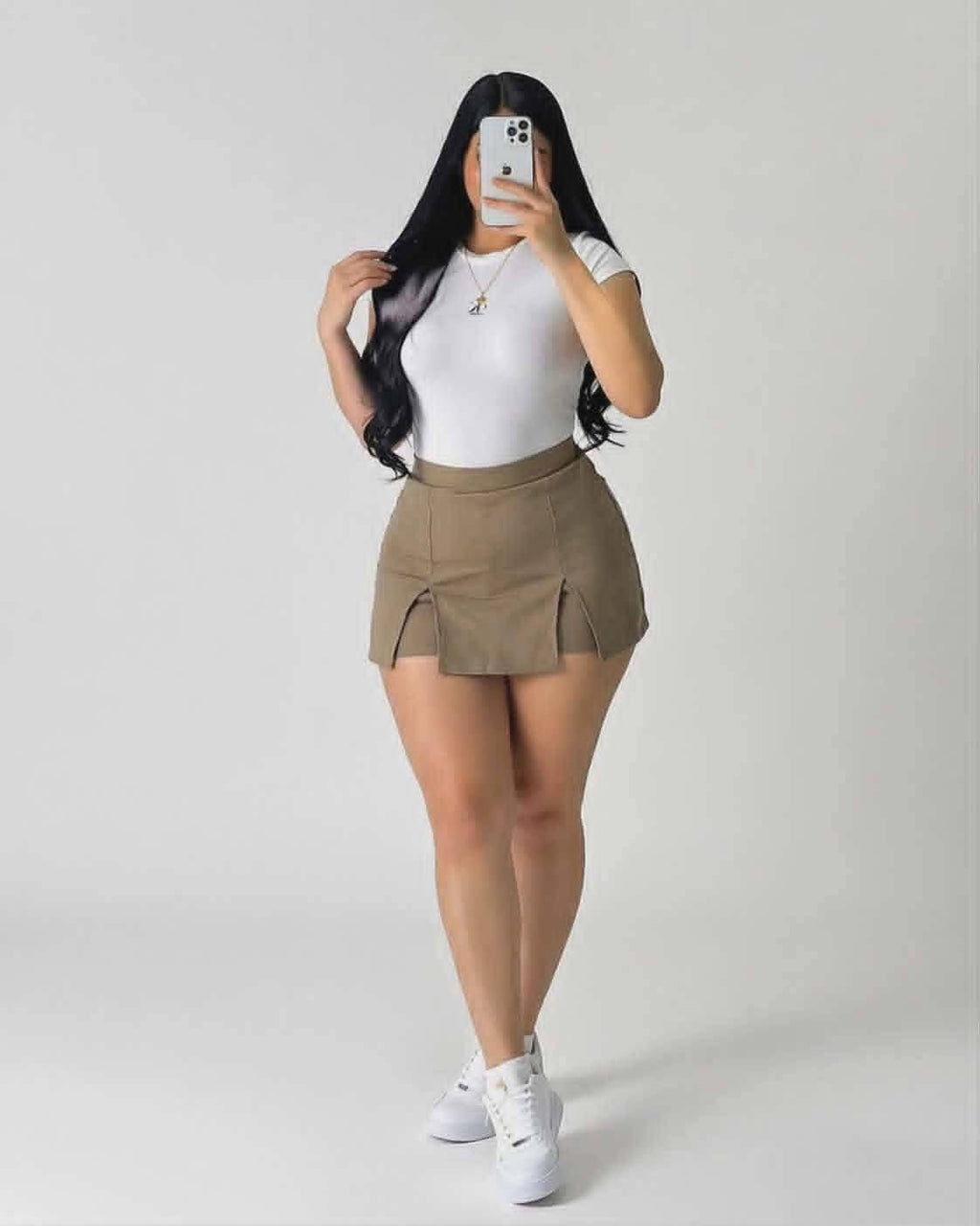 Plus Size Demi Two Slit Woven Skort