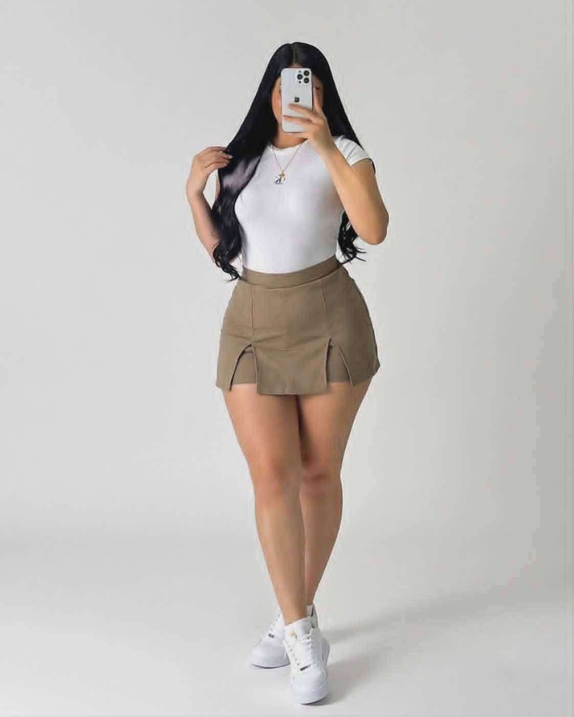 Plus Size Demi Two Slit Woven Skort