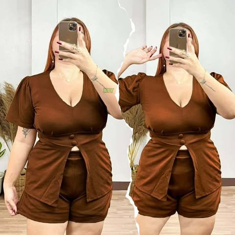 Plus Size Jenny Slit Top And Shorts Coords