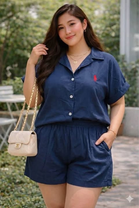 Plus Size Erin RL Collar Top and Shorts Coords - Plain