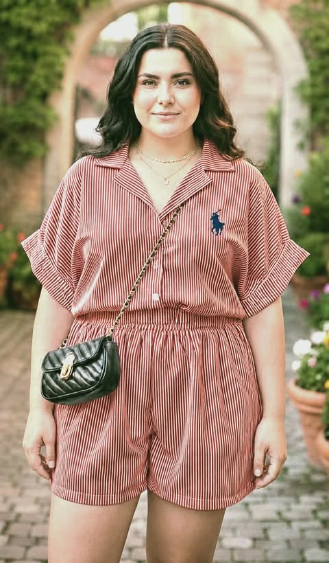 Plus Size Erin RL Collar Top and Shorts Coords - Stripe