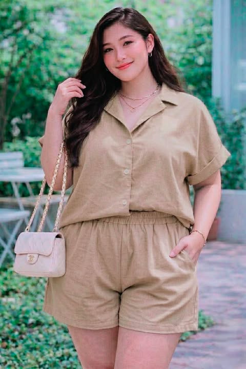 Plus Size Erin RL Collar Top and Shorts Coords - Plain