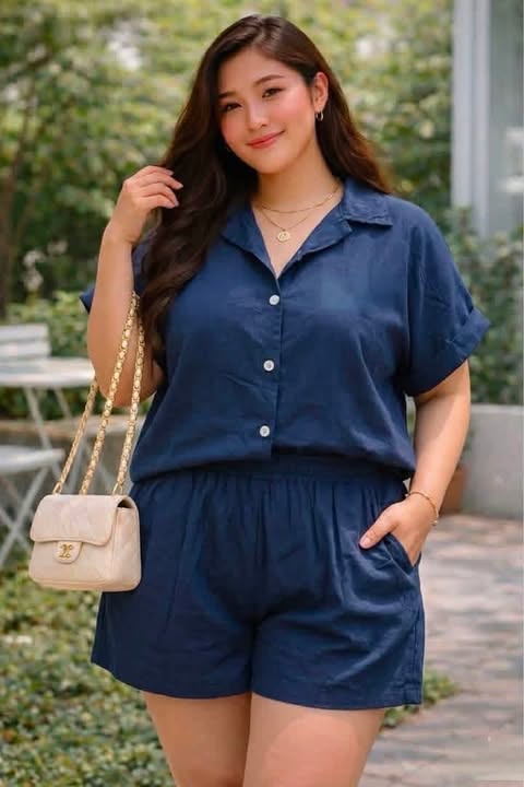 Plus Size Erin RL Collar Top and Shorts Coords - Plain