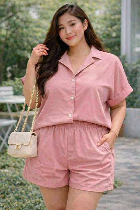 Plus Size Erin RL Collar Top and Shorts Coords - Plain