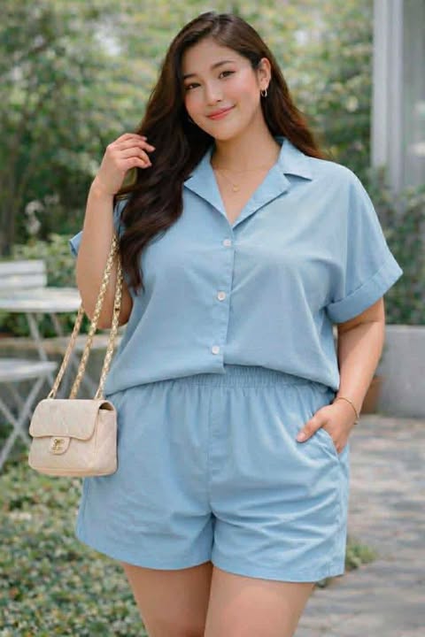 Plus Size Erin RL Collar Top and Shorts Coords - Plain