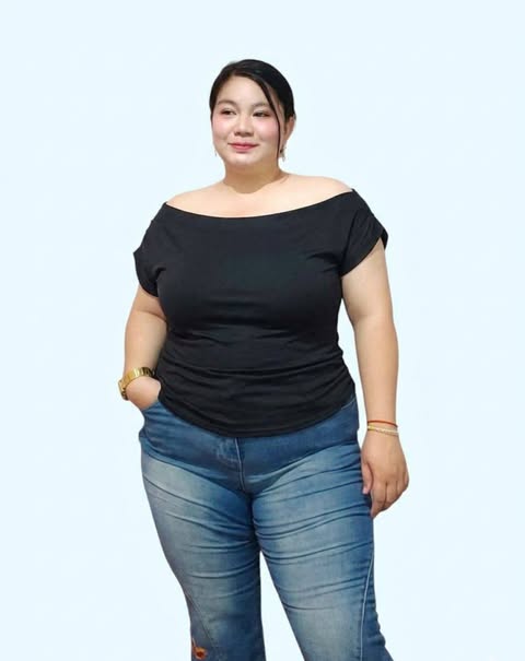 Plus Size Dina Offshoulder Ruched Top Double Lining Front and Back