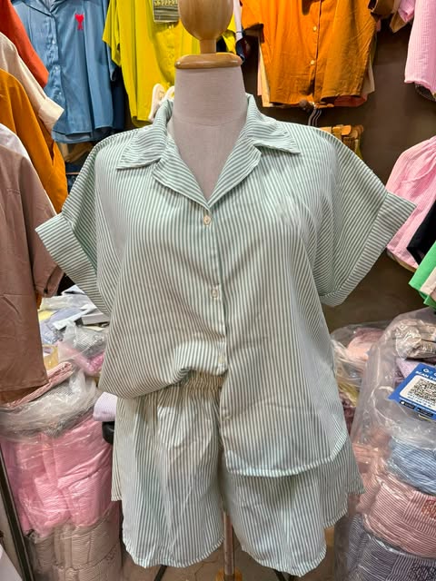 Plus Size Erin RL Collar Top and Shorts Coords - Stripe