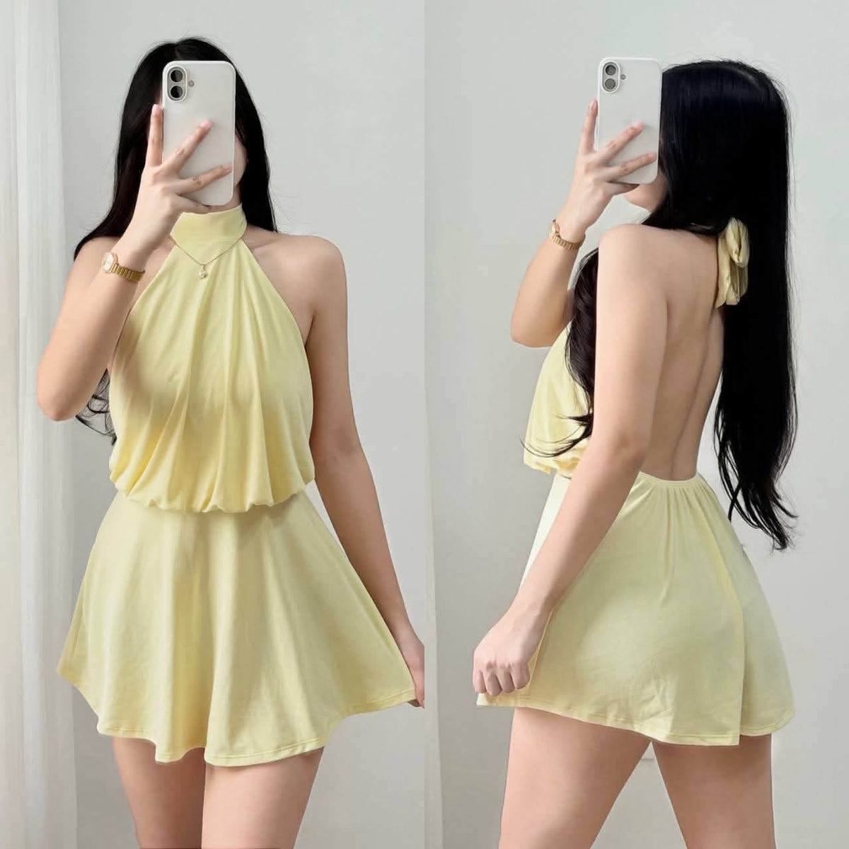 Connie Halter Backless Mini Dress