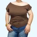 Plus Size Dina Offshoulder Ruched Top Double Lining Front and Back