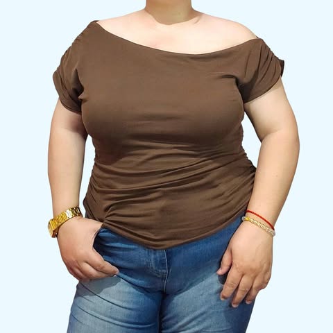 Plus Size Dina Offshoulder Ruched Top Double Lining Front and Back