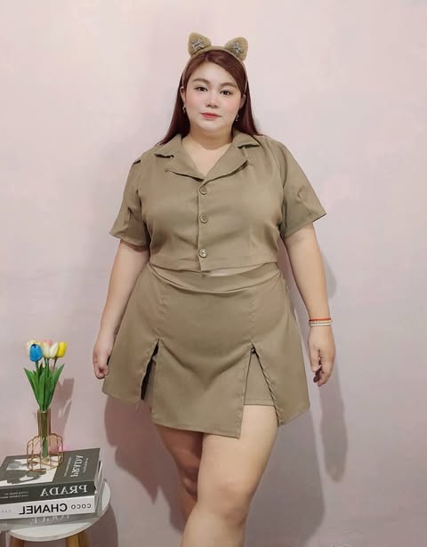 Plus Size Clarett Button Top And skort Coords Plain