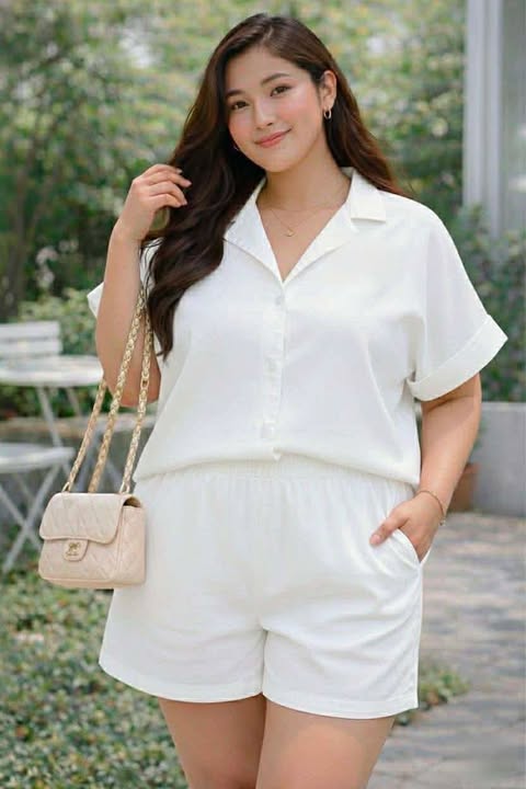 Plus Size Erin RL Collar Top and Shorts Coords - Plain